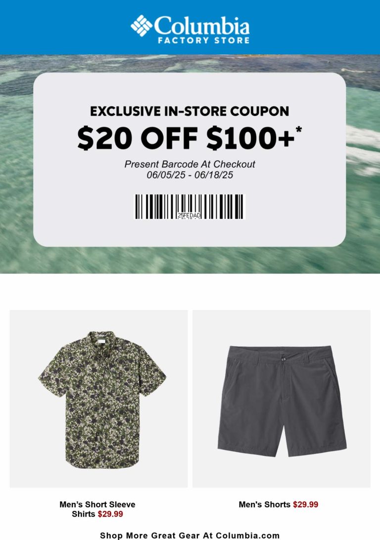 $20 off $100 at Columbia Factory Store