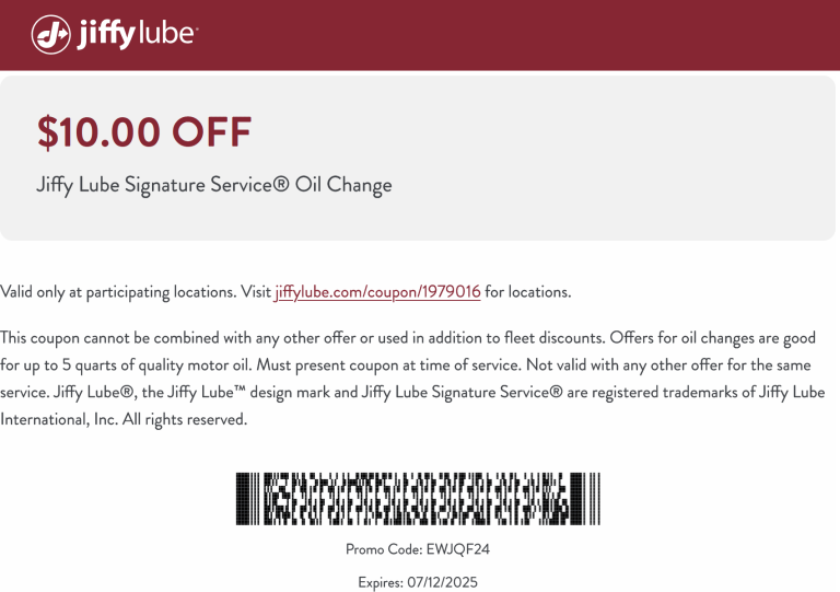 $10 off signature oil change at Jiffy Lube
