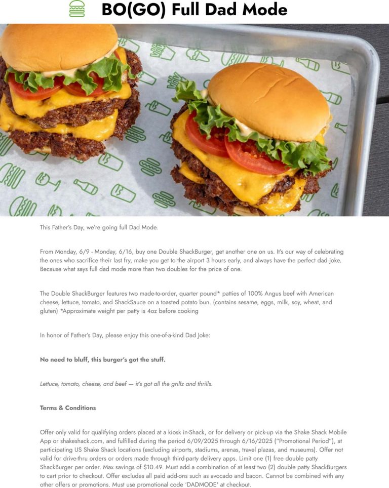 Second Double ShackBurger free at Shake Shack restaurants