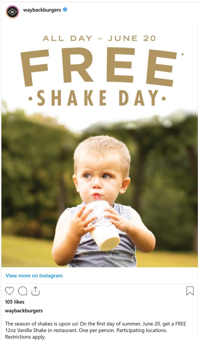Free milkshake Friday at Wayback Burgers