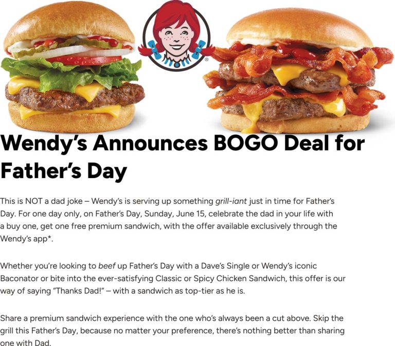 Second premium sandwich free today via mobile at Wendys