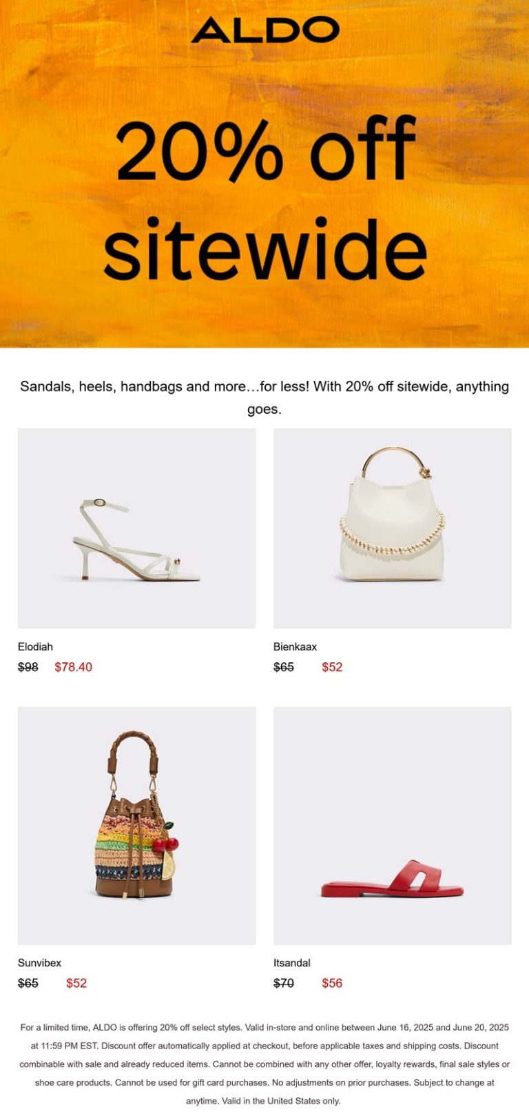 20% off everything online at ALDO