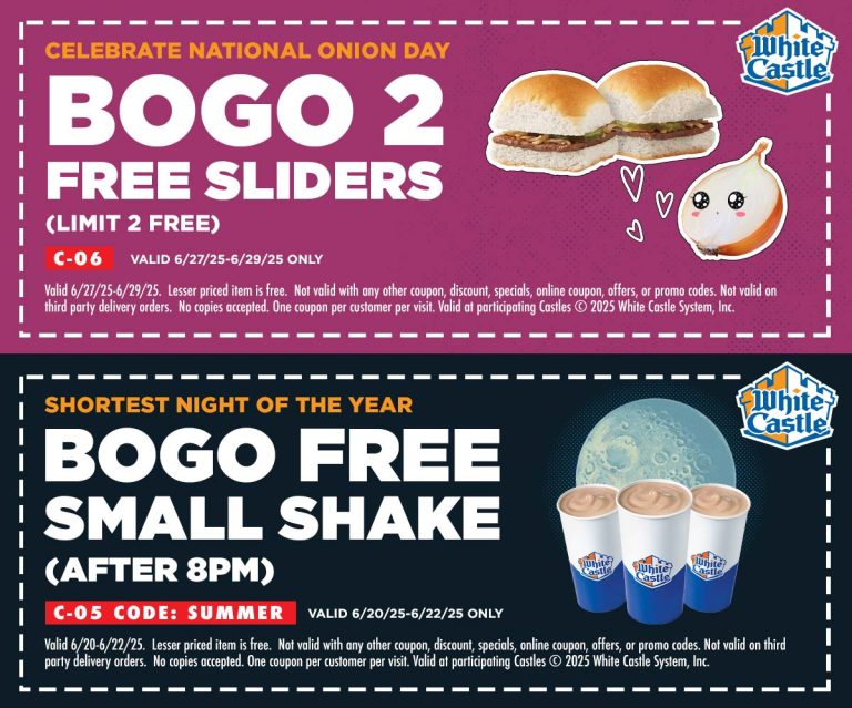 Second milkshake free & 4-for-2 sliders at White Castle restaurants