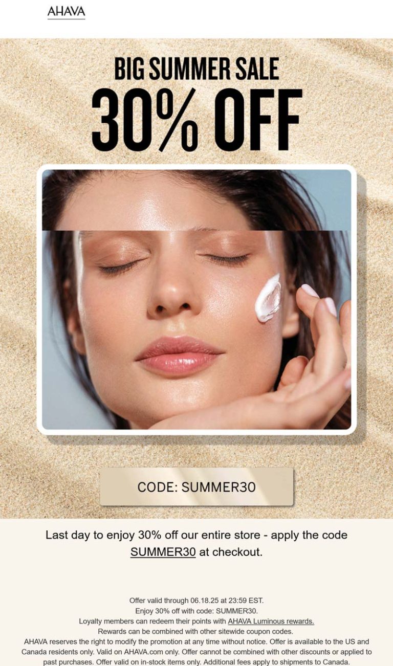 30% off at AHAVA via promo code SUMMER30