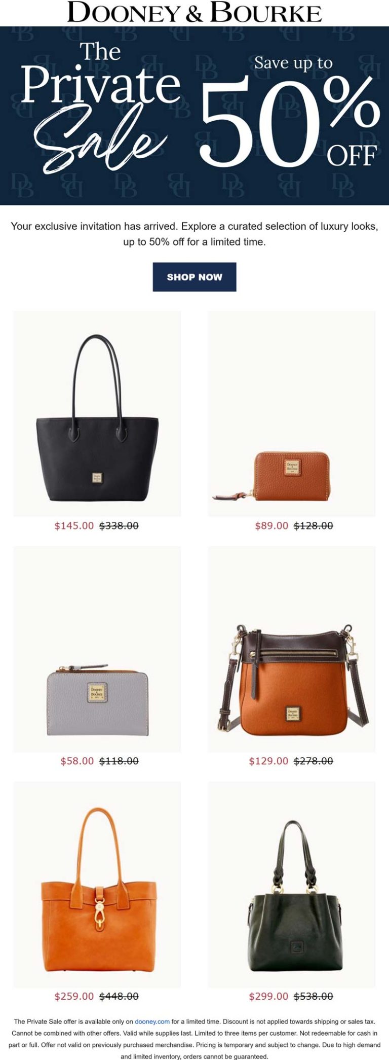 Dooney & Bourke coupon: Various styles are 50% off at Dooney & Bourke