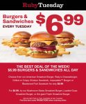 Cheeseburger, fish or chicken sandwich + fries = $7 today at Ruby Tuesday #rubytuesday