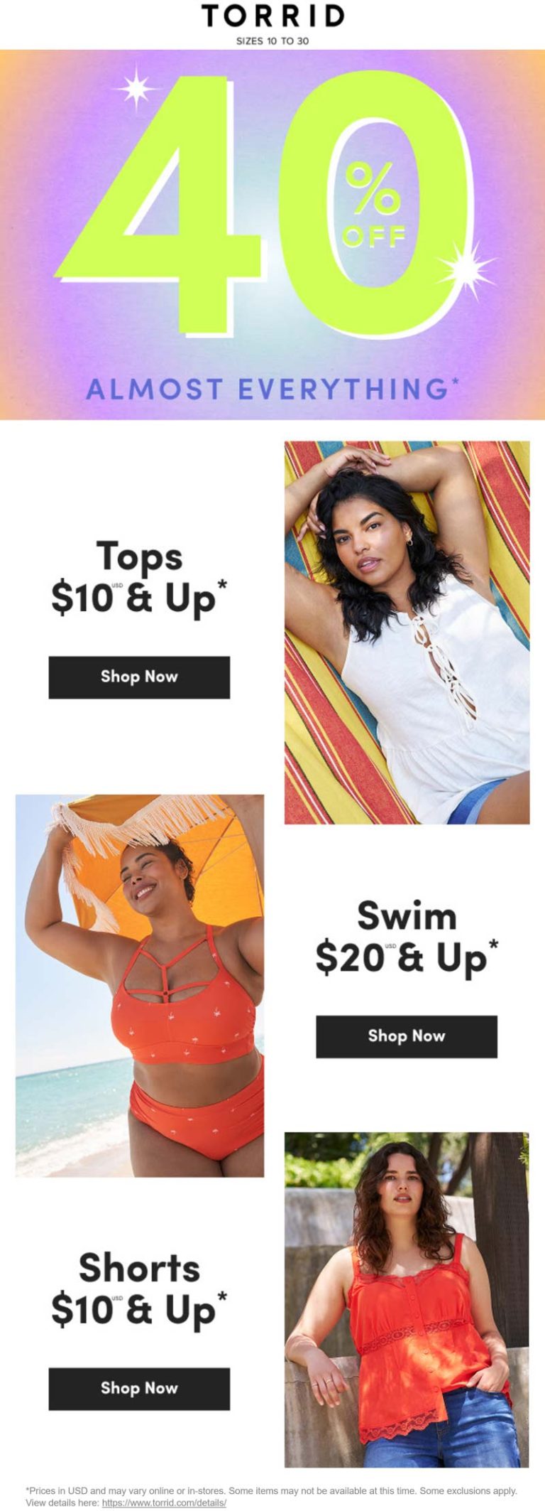 40% off everything online at Torrid
