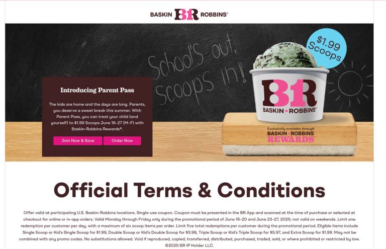$2 ice cream scoops weekdays at Baskin Robbins