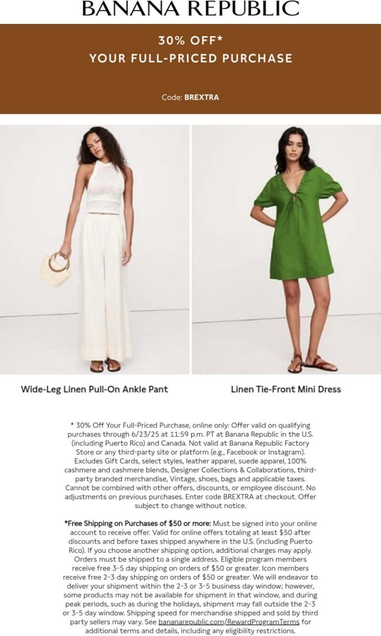 30% off at Banana Republic via promo code BREXTRA