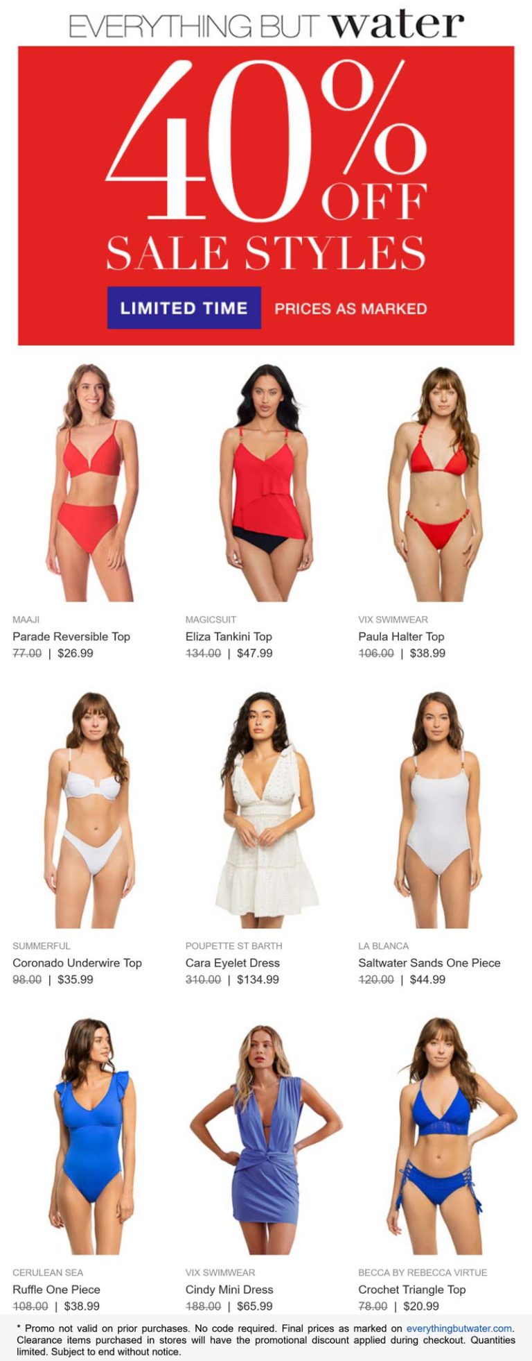40% off sale styles at Everything But Water