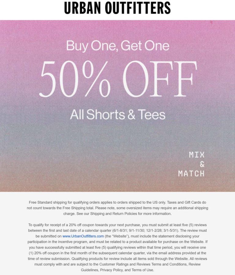 Second short or tee 50% off at Urban Outfitters