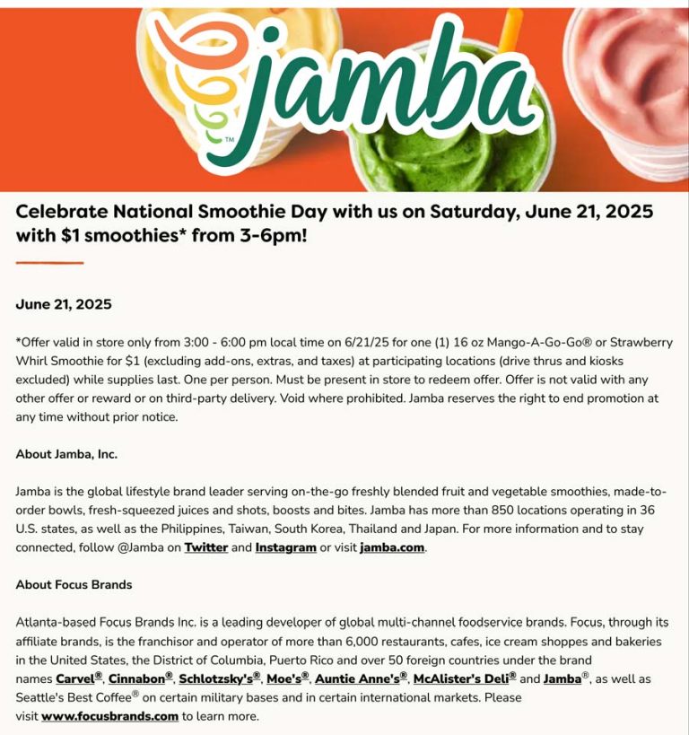 $1 smoothies 3-6p today at Jamba juice