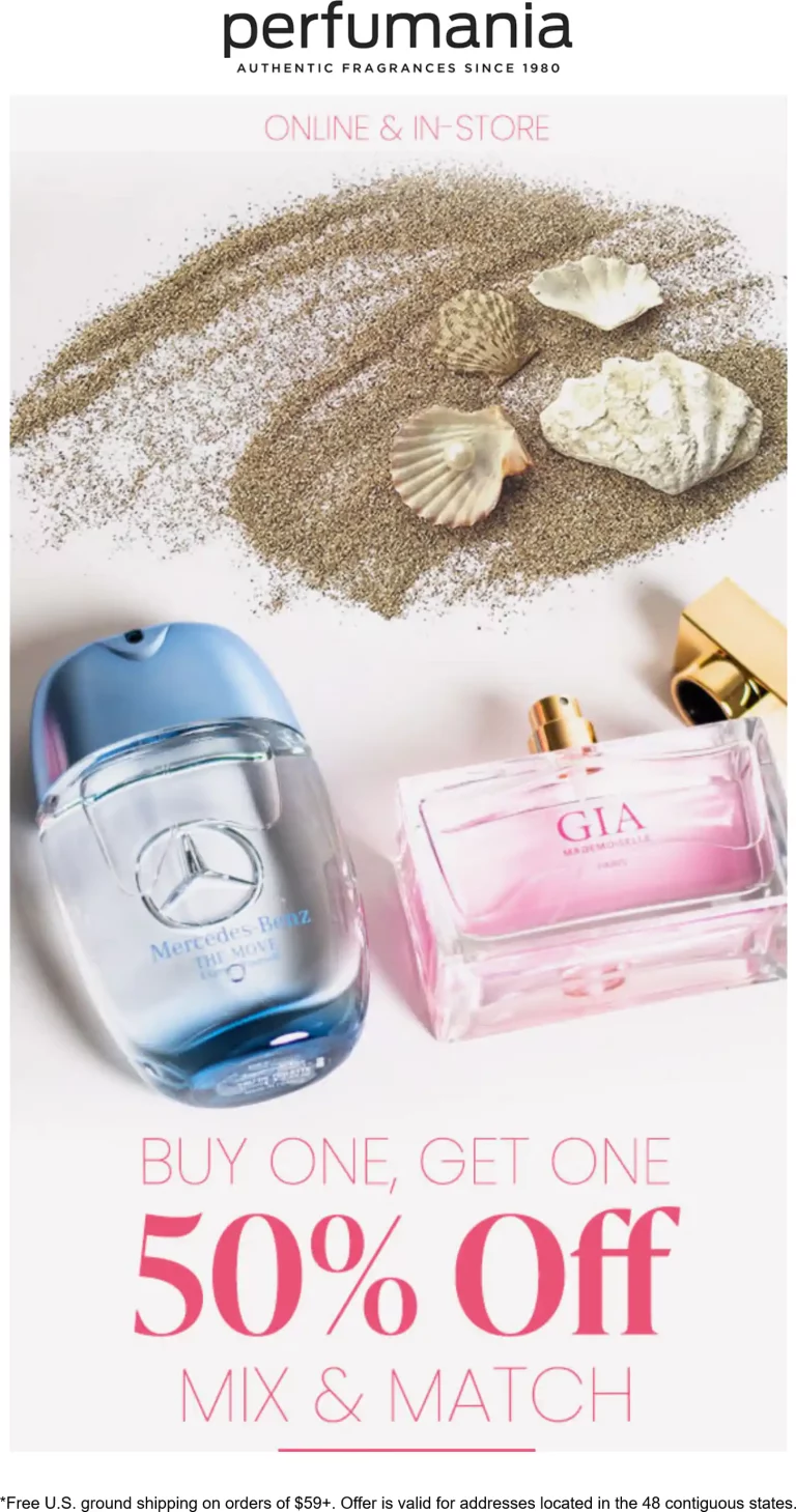 Second fragrance 50% off all summer at Perfumania, ditto online