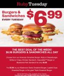 $7 burgers & sandwiches + fries today at Ruby Tuesday #rubytuesday