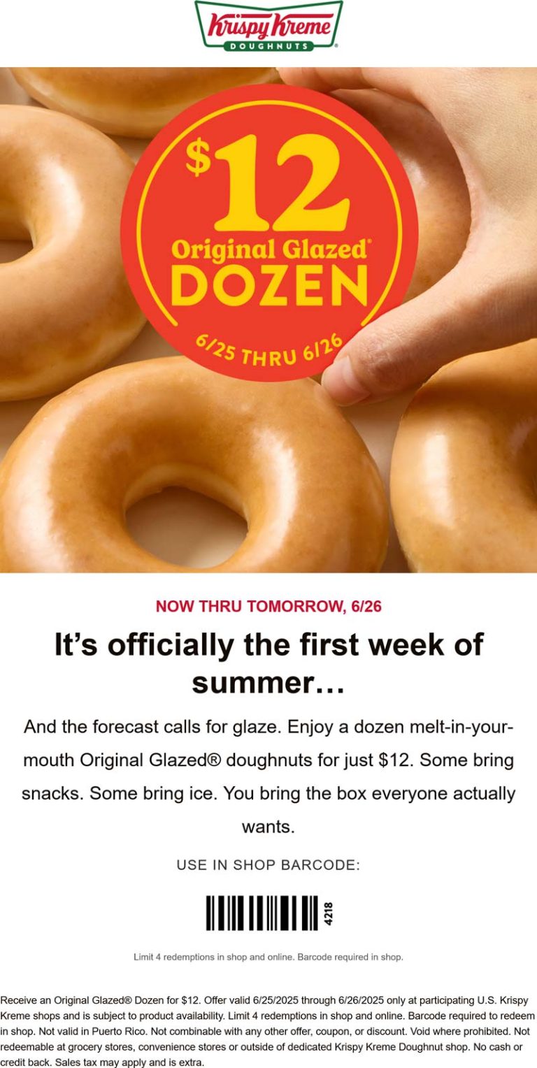 $12 glazed dozen doughnuts at Krispy Kreme