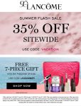35% off everything + free 7pc on $100+ at Lancome via promo code VACATION #lancome