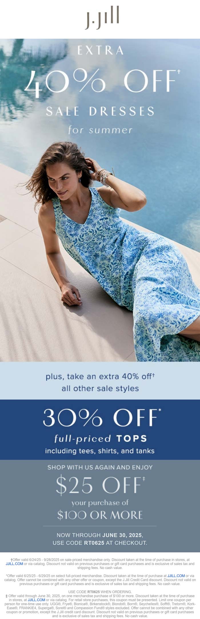 Extra 40% off sale dresses + $25 off $100 at J.Jill via promo code RT0625