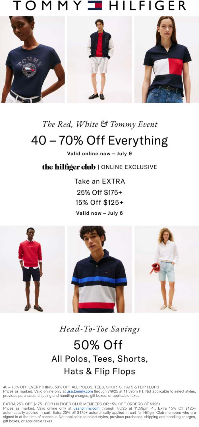 40-70% off everything + another 15-25% off $125 online at Tommy Hilfiger