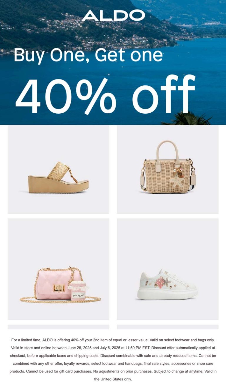 Second item 40% off at ALDO, ditto online
