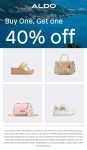 Second item 40% off at ALDO, ditto online #aldo
