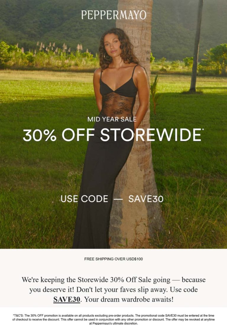 30% off everything online at Peppermayo via promo code SAVE30