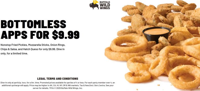 Bottomless appetizers = $10 at Buffalo Wild Wings restaurants