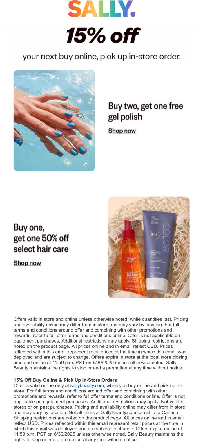 15% off online pickup orders & more at Sally Beauty