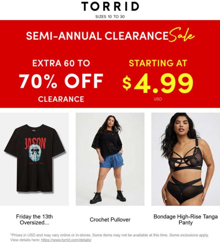Extra 60-70% off clearance at Torrid