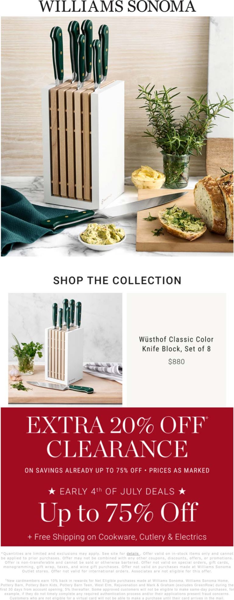 Extra 20% off clearance at Williams Sonoma