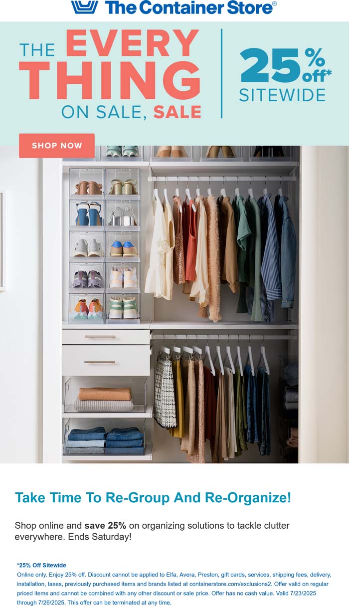 25% off everything online at The Container Store