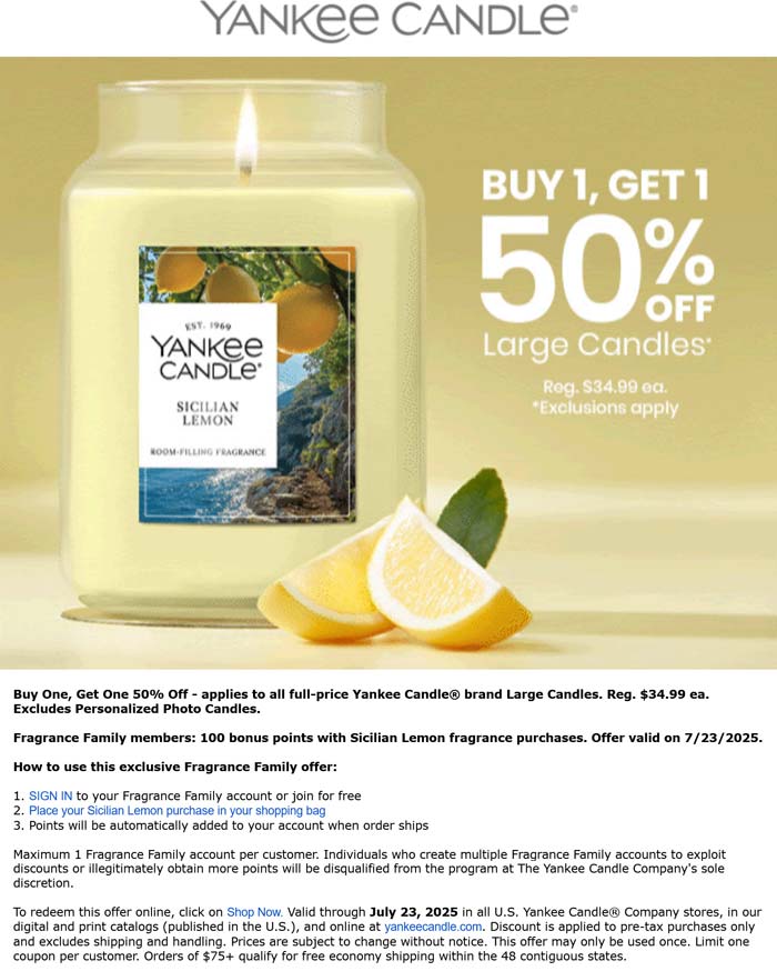 Second large candle 50% off today at Yankee Candle