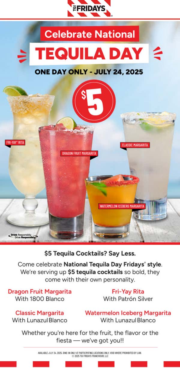 $5 margaritas today at TGI Fridays restaurants