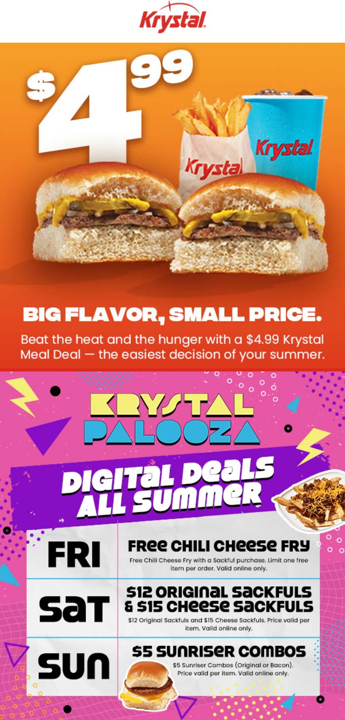 Free chili cheese fry with your sack & more at Krystal restaurants