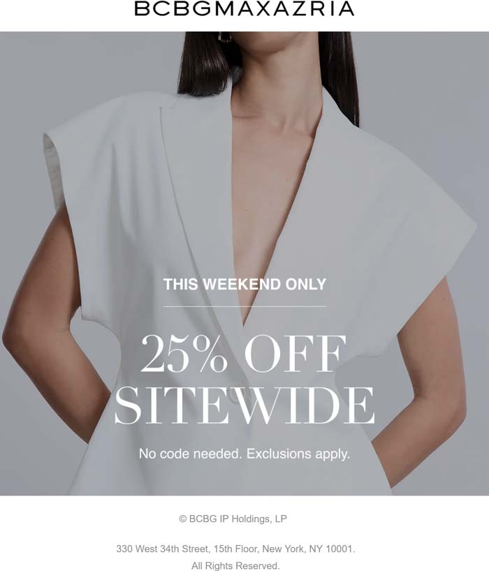 25% off everything online at BCBGMAXAZRIA