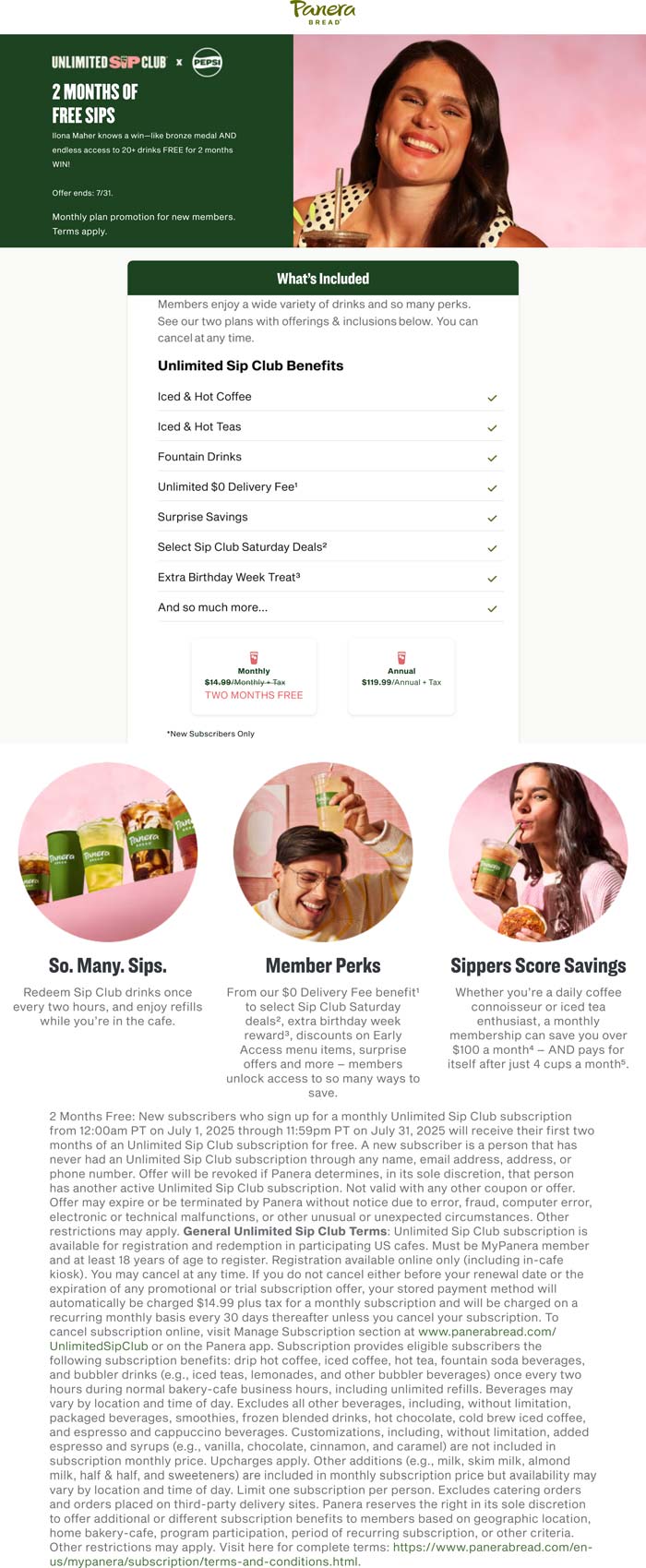 Free 2 months of sip club drinks at Panera restaurants