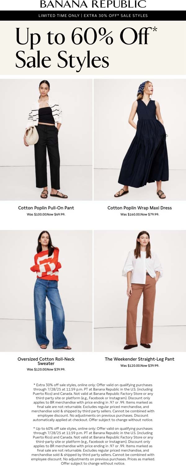 Extra 30% off sale styles & more online at Banana Republic