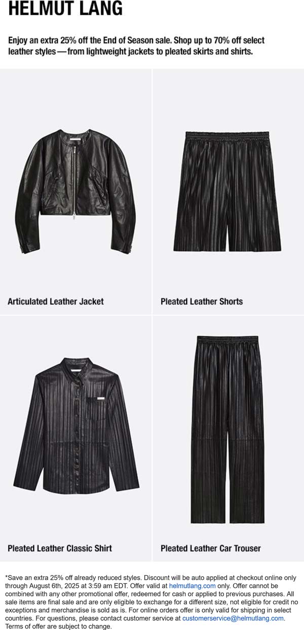 Extra 25% off sale items at Helmut Lang