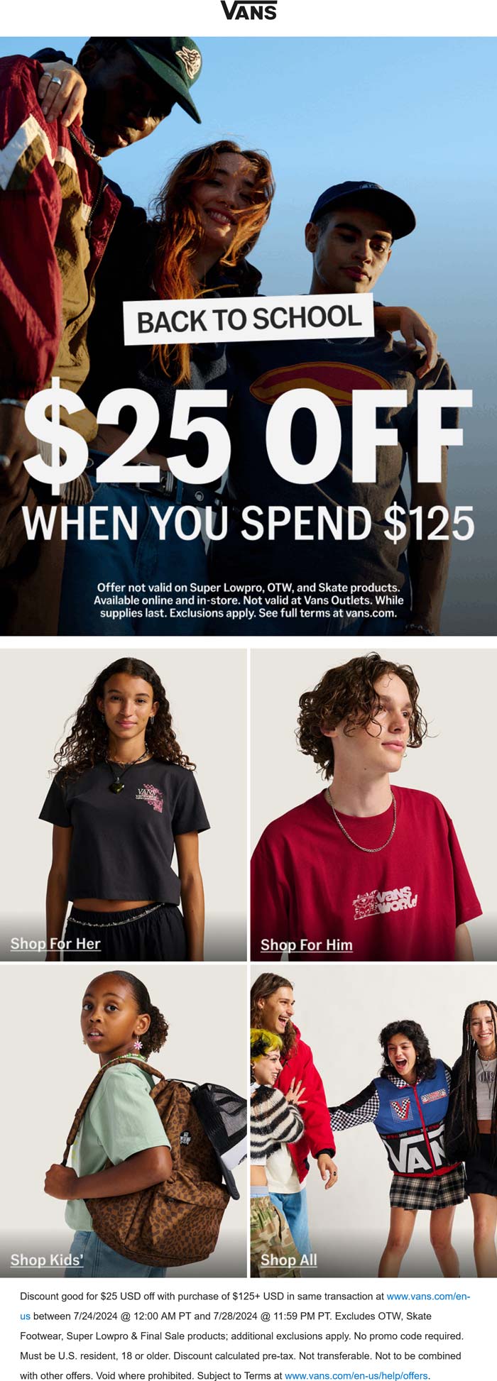 $25 off $125 at Vans, ditto online