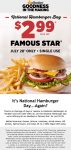 Famous star cheeseburger = $3 via login today at Hardees #hardees