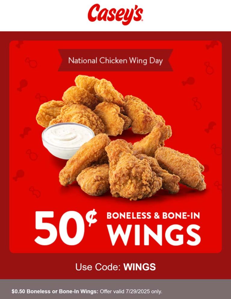 .50 cent chicken wings today at Caseys