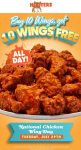 Second 10pc chicken wings free today at Hooters #hooters