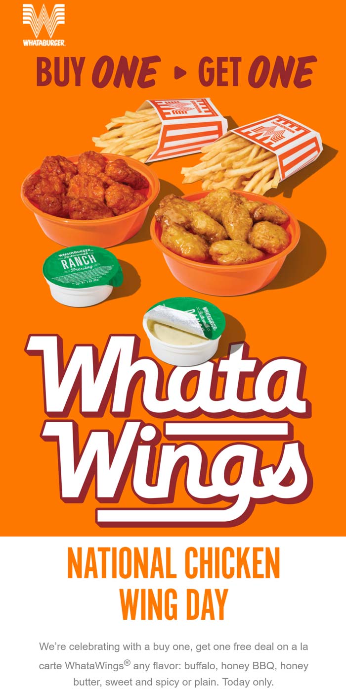 Second chicken wings free today at Whataburger