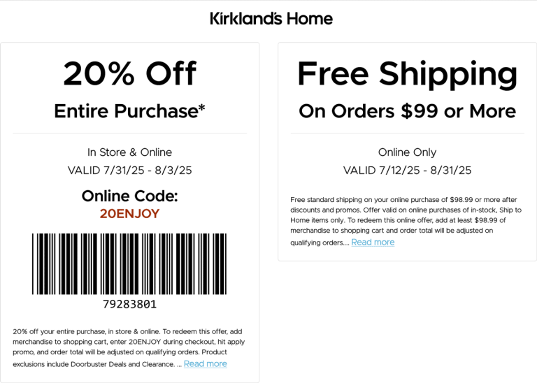 20% off everything at Kirklands, or online via promo code 20ENJOY