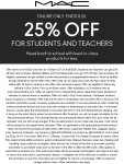 25% off online for students and teachers at MAC Cosmetics #mac