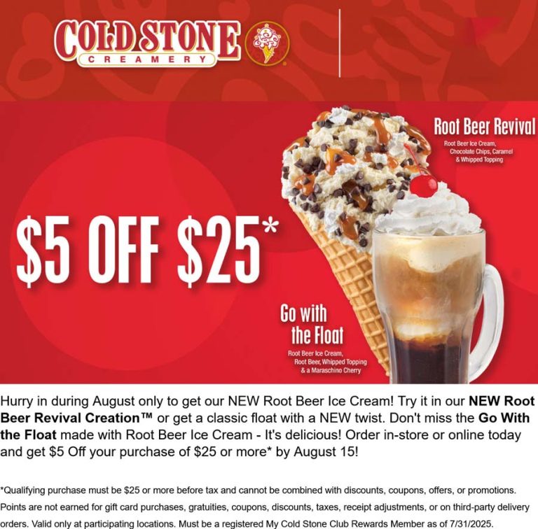 Ice cream is $5 off $25 at Cold Stone Creamery