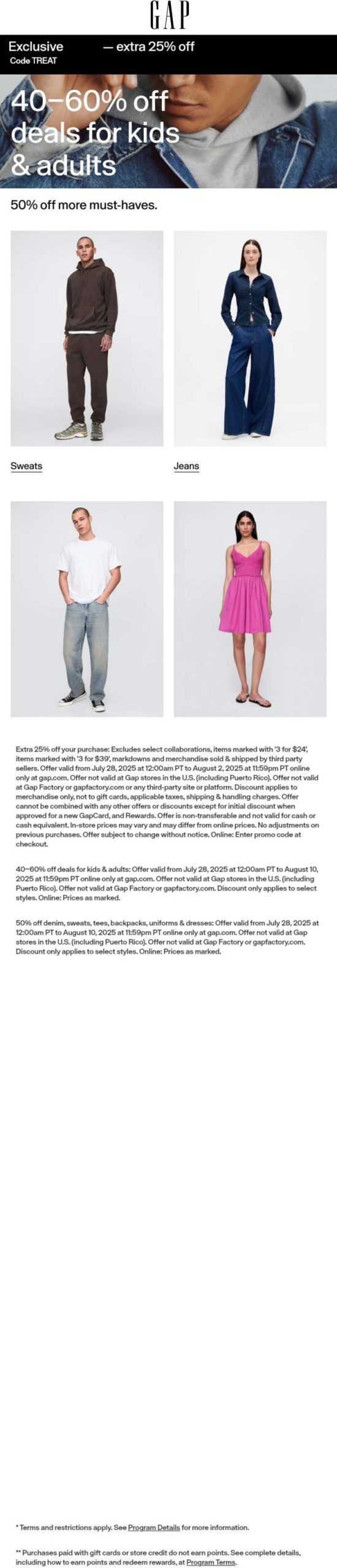 25-60% off online at Gap via promo code TREAT