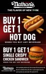 Second chicken sandwich or hot dog free at Nathans Famous #nathansfamous