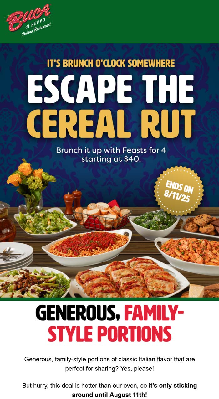 Feasts for 4 = $40 at Buca di Beppo restaurants
