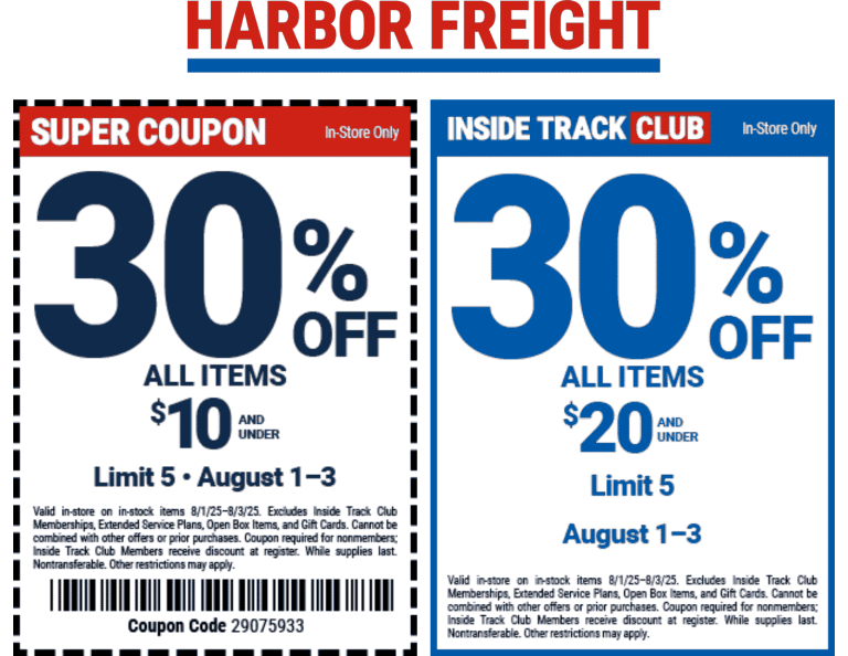 30% off all items under $10 & more today at Harbor Freight tools
