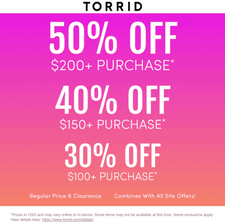 30-50% off $100+ online at Torrid